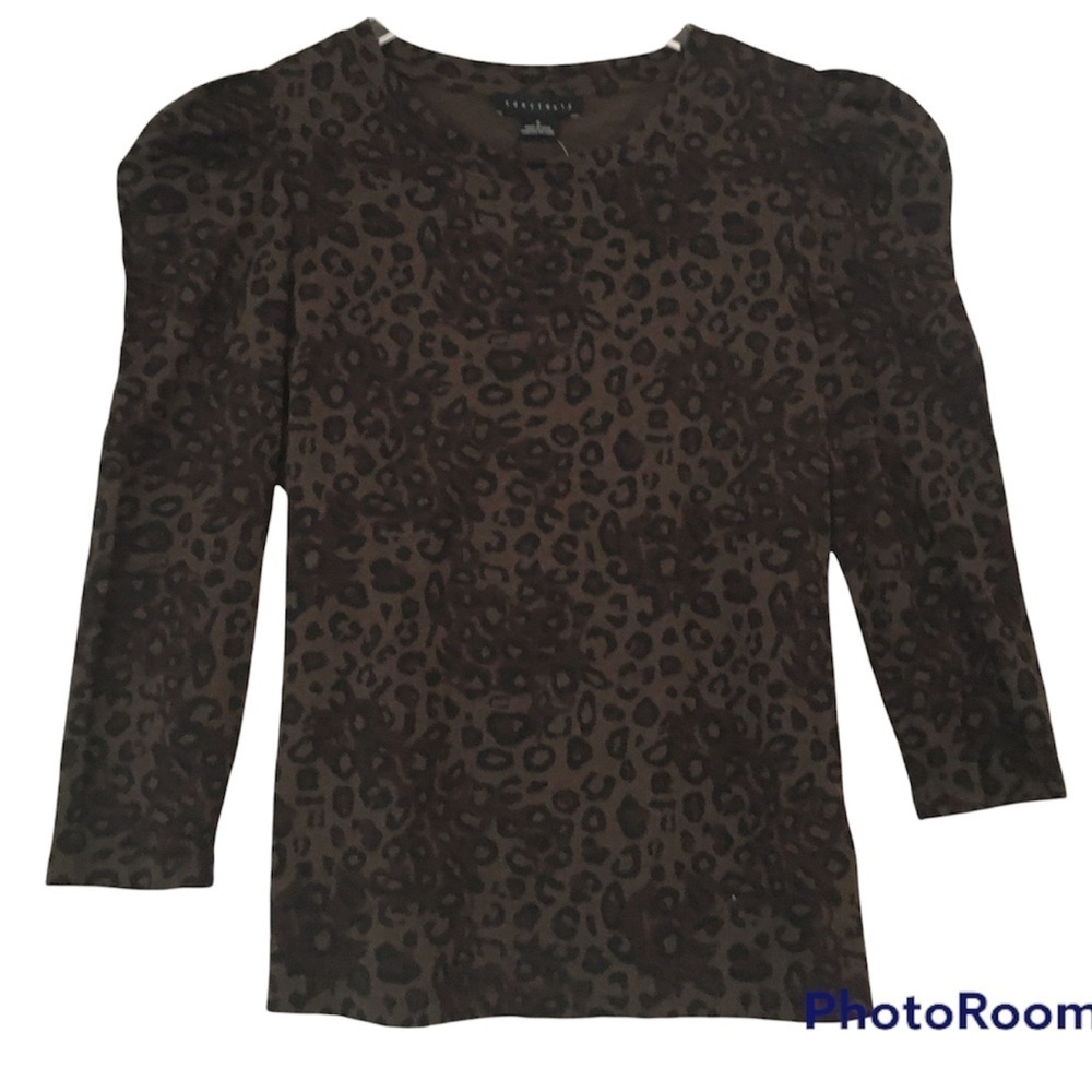 Sanctuary Leopard Camo Print 3/4 Puff Sleeve Tee Size Small NEW